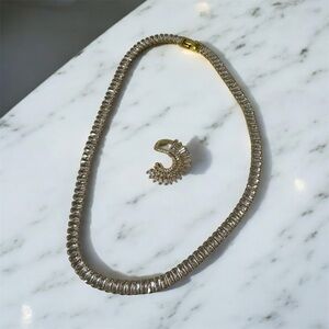 Gold Baguette Link Necklace and Ear Cuff Set